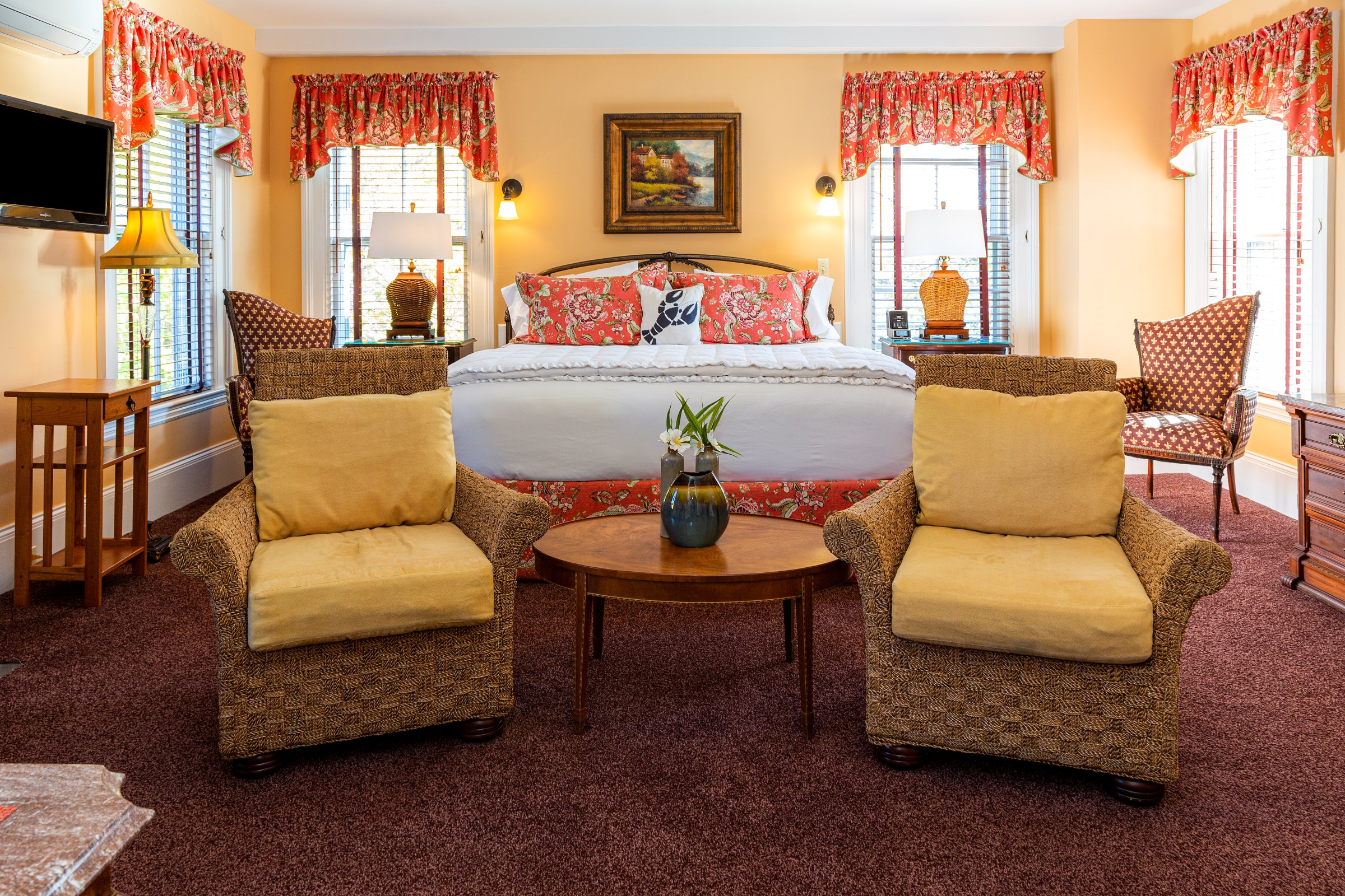 maine inn guest room with fireplace